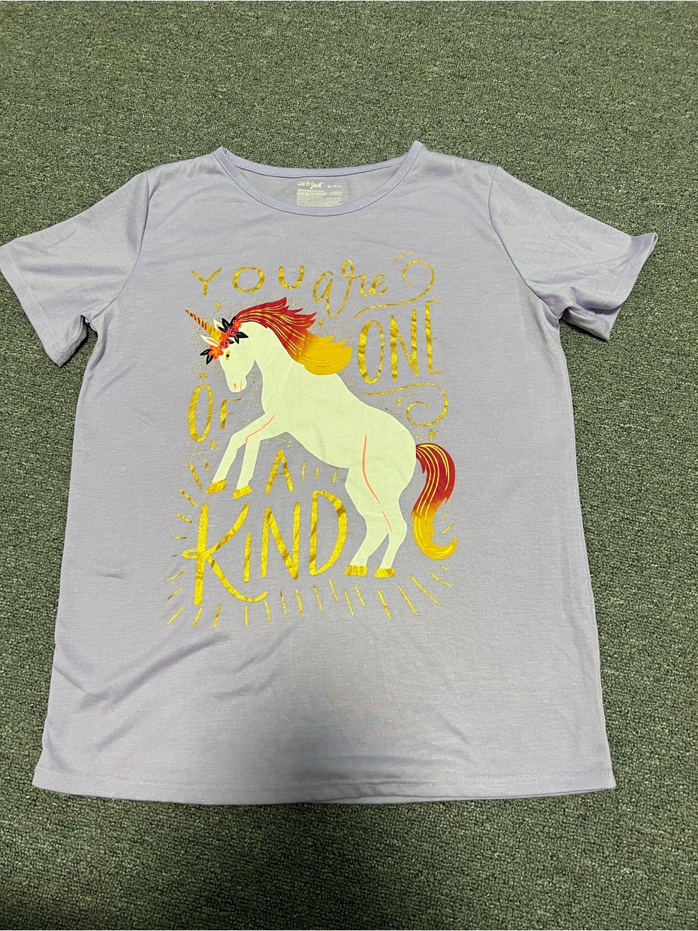 Cat & Jack Girl’s Lavender Unicorn Graphic Tee with Gold Accents